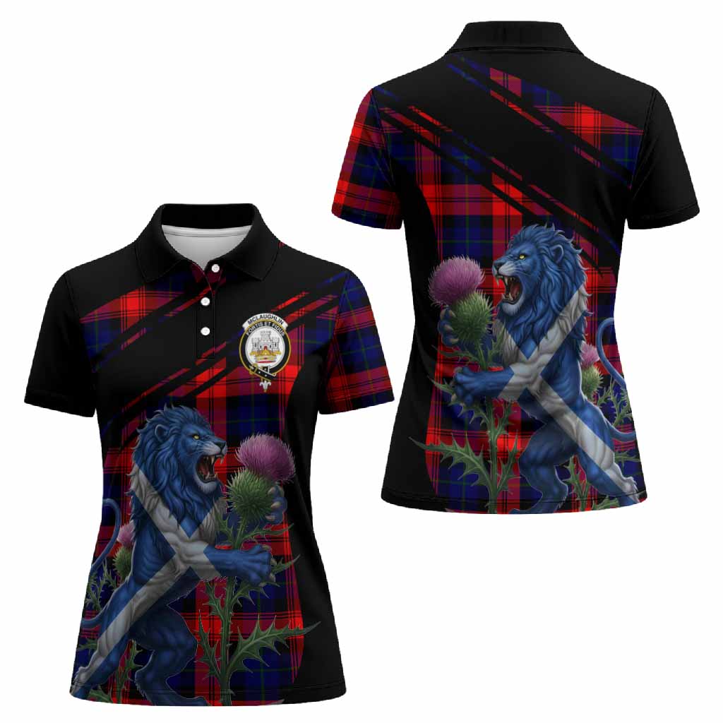 McLaughlin Tartan Crest Women Polo Shirt Scottish Lion Rampant Thistle