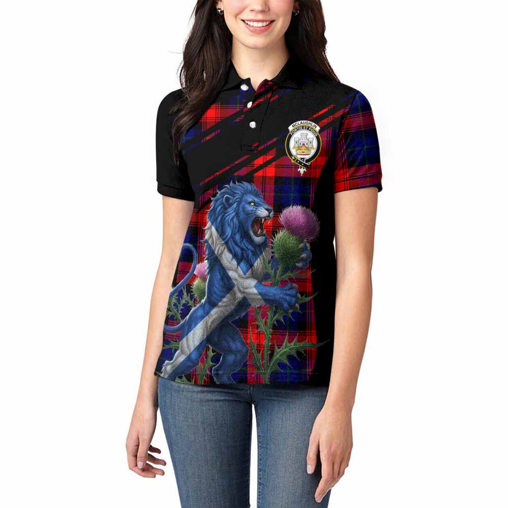 McLaughlin Tartan Crest Women Polo Shirt Scottish Lion Rampant Thistle