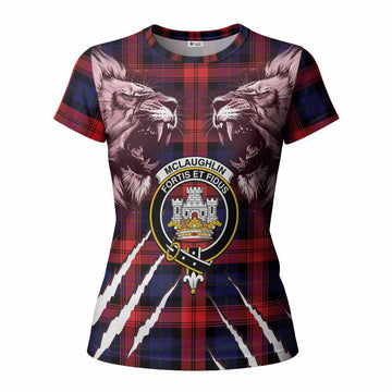 McLaughlin Tartan Crest Women T shirt Ferocious Lion Style