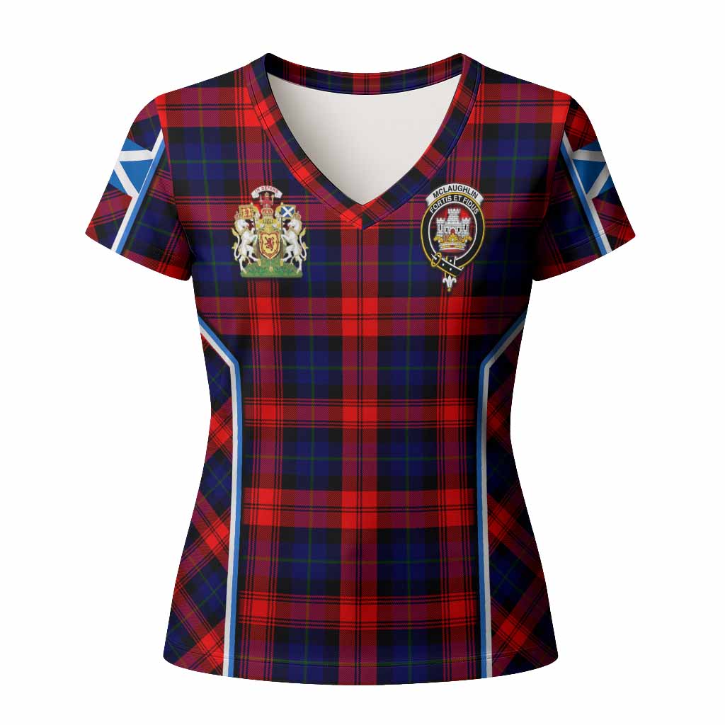 Mclaughlin Tartan Crest Women T shirt Scotland Coat of Arm Flag Style - Tartan Vibes Clothing