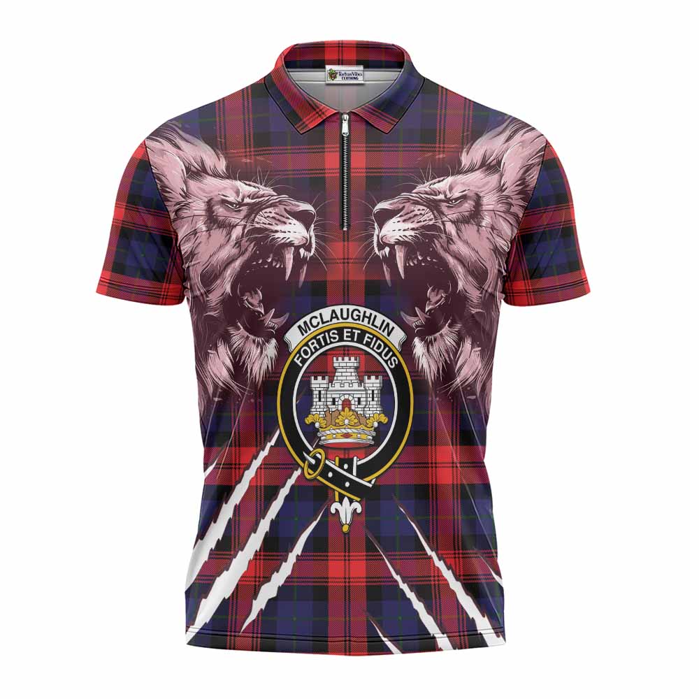 McLaughlin Tartan Crest Zipper Polo Shirt Ferocious Lion Style