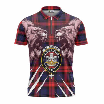 McLaughlin Tartan Crest Zipper Polo Shirt Ferocious Lion Style