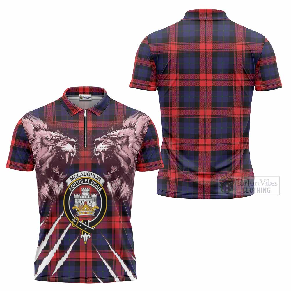 McLaughlin Tartan Crest Zipper Polo Shirt Ferocious Lion Style