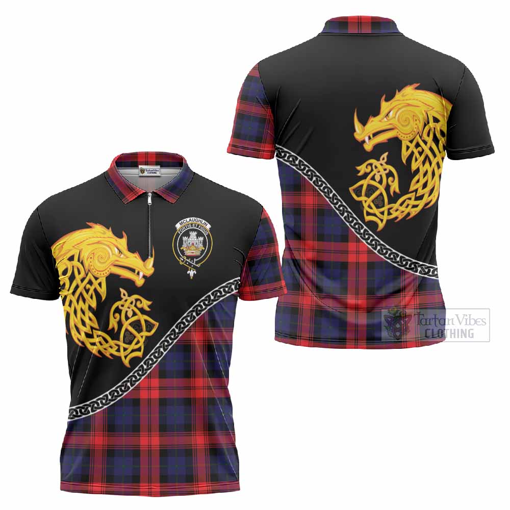 McLaughlin Tartan Crest Zipper Polo Shirt Legendary Dragon Knot Half Style