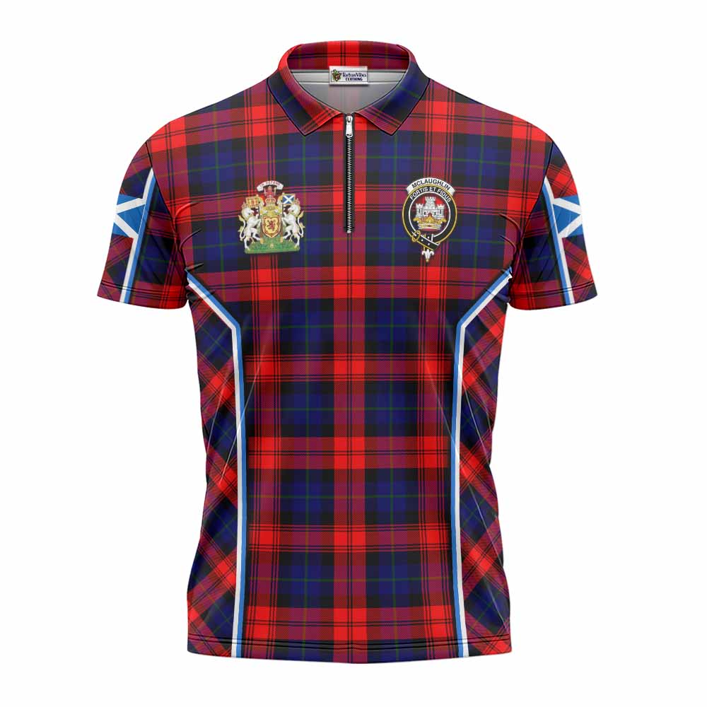 Mclaughlin Tartan Crest Zipper Polo Shirt Scotland Coat of Arm Flag Style - Tartan Vibes Clothing