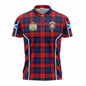 Mclaughlin Tartan Crest Zipper Polo Shirt Scotland Coat of Arm Flag Style - Tartan Vibes Clothing