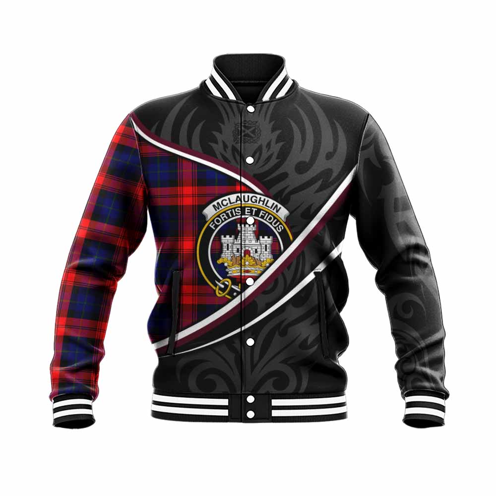 Mclaughlin Tartan Family Crest Baseball Jacket Celtic Scottish Thistle Floral - Tartan Vibes Clothing