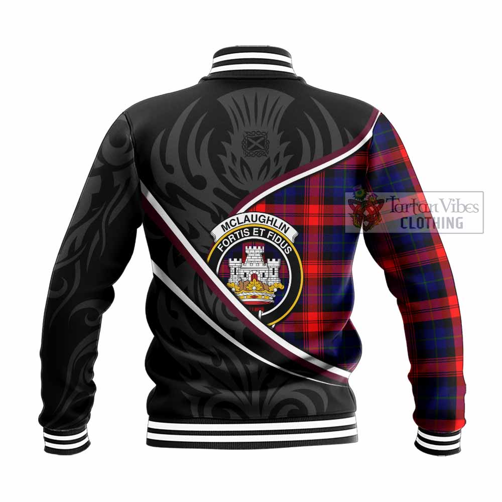Mclaughlin Tartan Family Crest Baseball Jacket Celtic Scottish Thistle Floral - Tartan Vibes Clothing