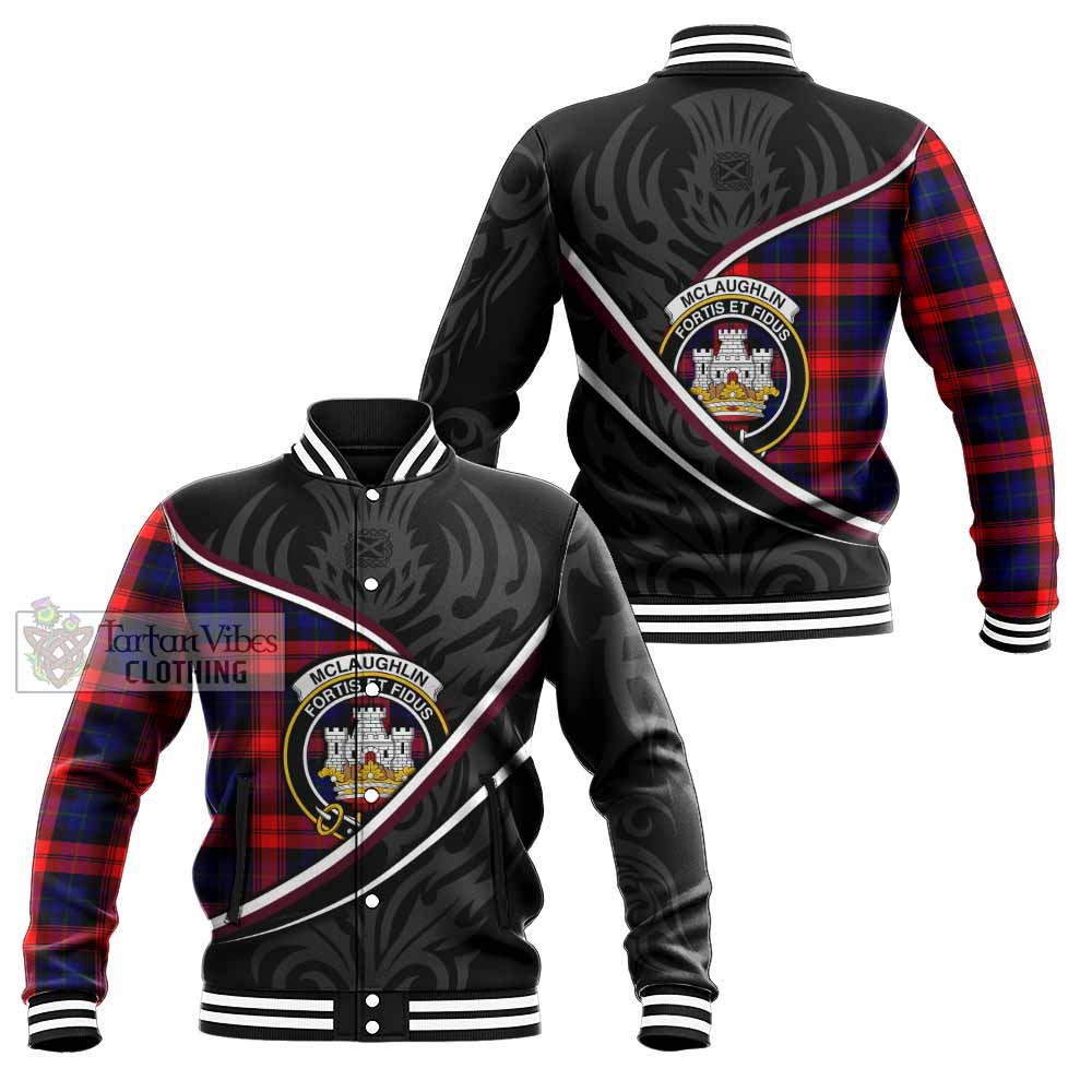 Mclaughlin Tartan Family Crest Baseball Jacket Celtic Scottish Thistle Floral - Tartan Vibes Clothing
