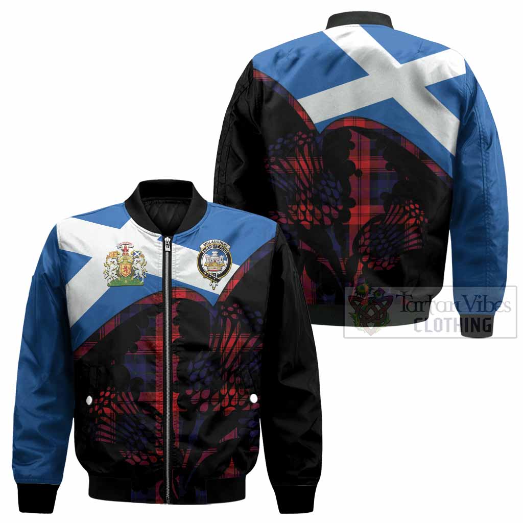 McLaughlin Tartan Family Crest Bomber Jacket Scotland Thistle Floral Flag Style
