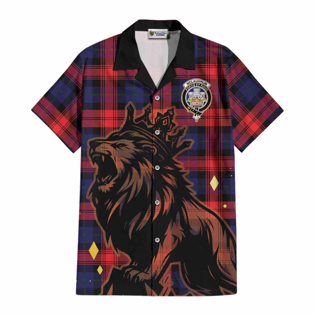 McLaughlin Tartan Family Crest Cotton Hawaiian Shirt Crowned Lion Roaring