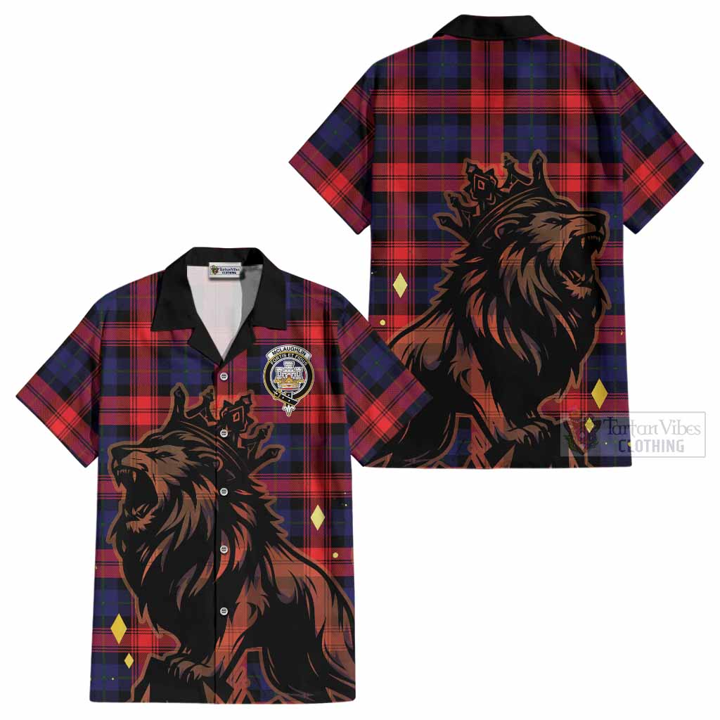 McLaughlin Tartan Family Crest Cotton Hawaiian Shirt Crowned Lion Roaring