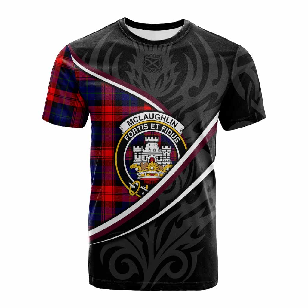 Mclaughlin Tartan Family Crest Cotton T-shirt Celtic Scottish Thistle Floral - Tartan Vibes Clothing