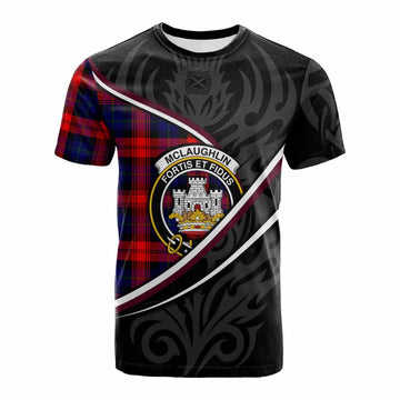 Mclaughlin Tartan Family Crest Cotton T-shirt Celtic Scottish Thistle Floral