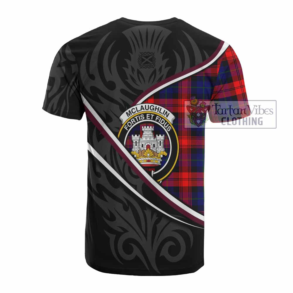 Mclaughlin Tartan Family Crest Cotton T-shirt Celtic Scottish Thistle Floral - Tartan Vibes Clothing