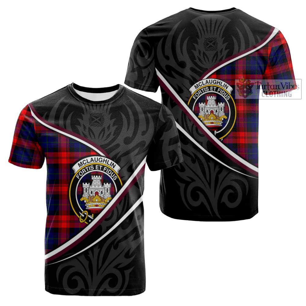 Mclaughlin Tartan Family Crest Cotton T-shirt Celtic Scottish Thistle Floral - Tartan Vibes Clothing