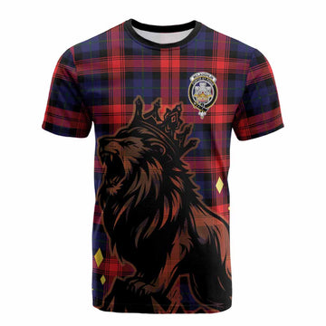 McLaughlin Tartan Family Crest Cotton T-shirt Crowned Lion Roaring