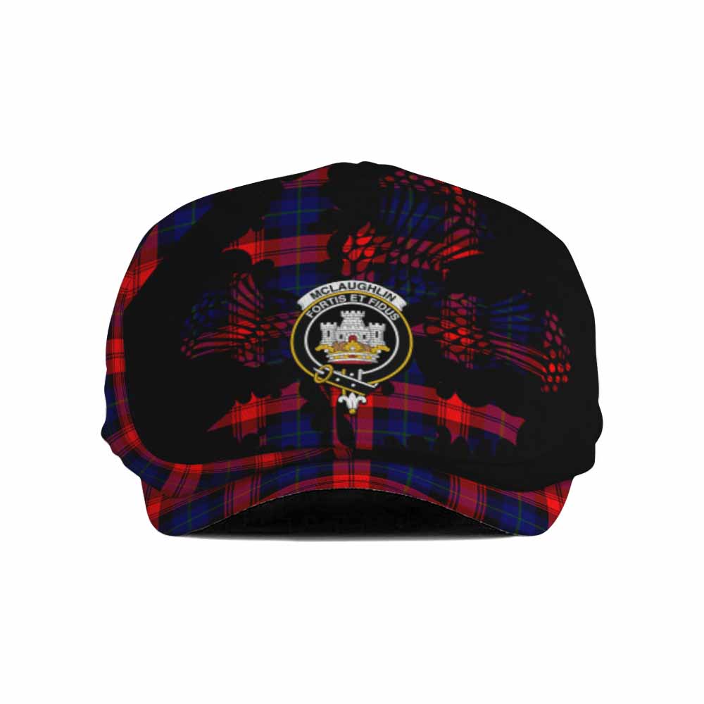 McLaughlin Tartan Family Crest Flat Cap, Jeff Cap Scotland Thistle Floral