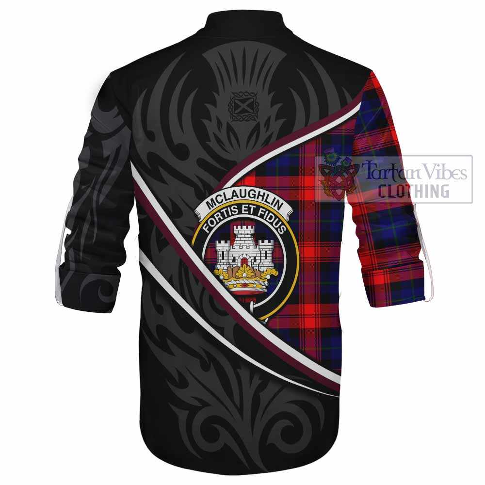 Mclaughlin Tartan Family Crest Ghillie Kilt Shirt Celtic Scottish Thistle Floral - Tartan Vibes Clothing