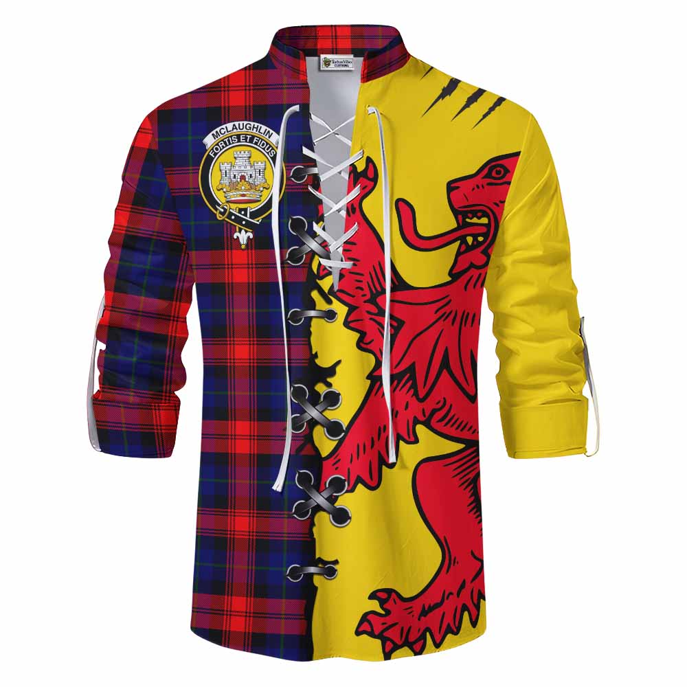 Mclaughlin Tartan Family Crest Ghillie Kilt Shirt Lion Rampant Honor - Tartan Vibes Clothing