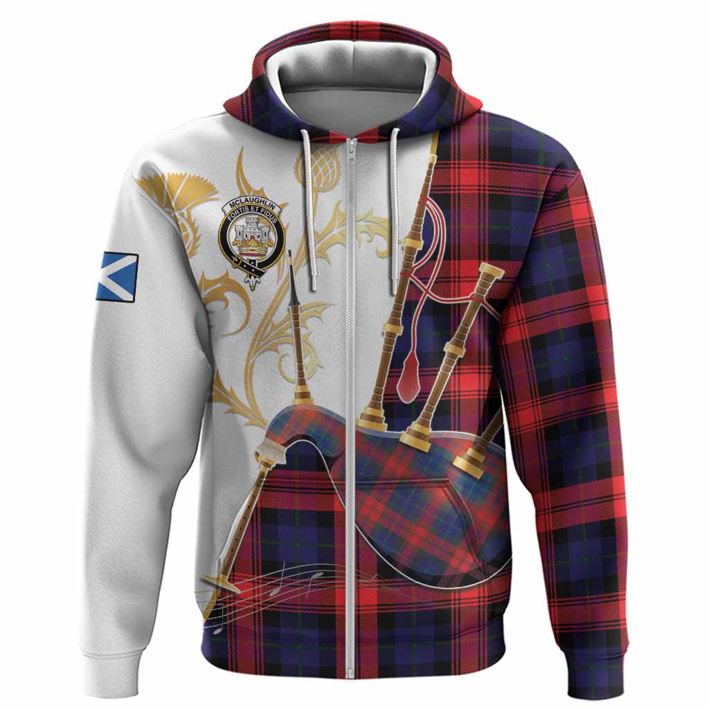 McLaughlin Tartan Family Crest Hoodie Bagpipes with Scottish Thistle