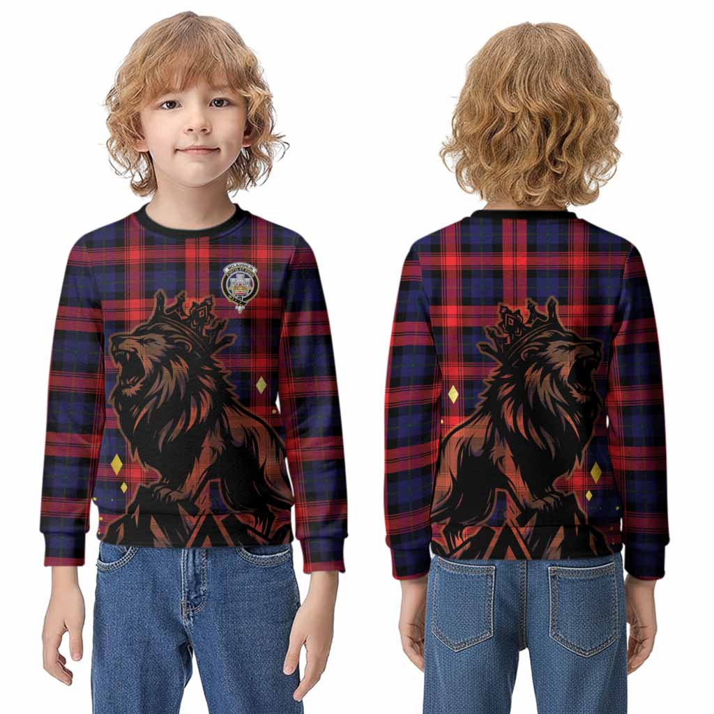 McLaughlin Tartan Family Crest Kid Knitted Sweatshirt Crowned Lion Roaring