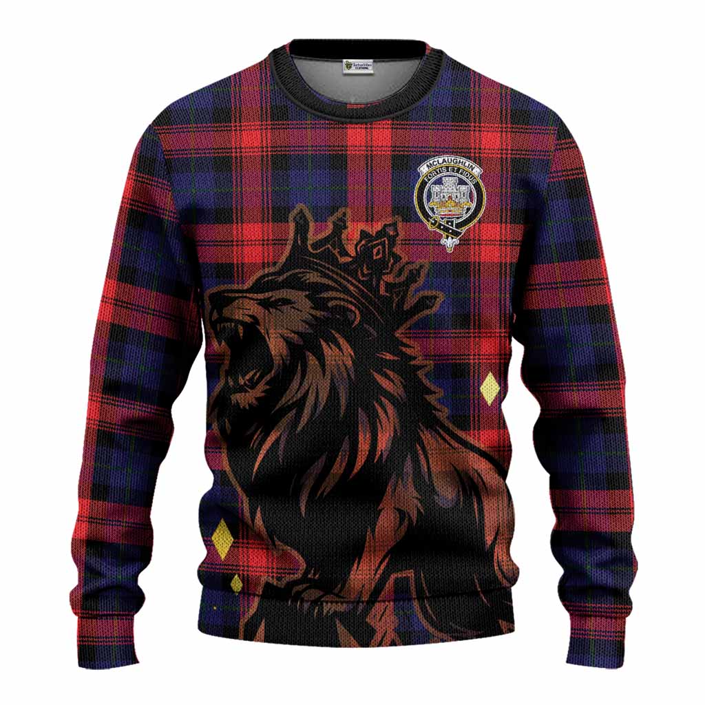 McLaughlin Tartan Family Crest Knitted Sweater Crowned Lion Roaring