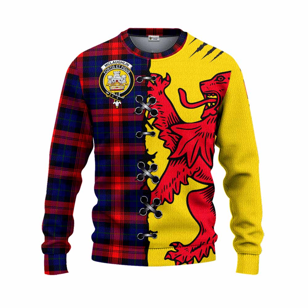 Mclaughlin Tartan Family Crest Knitted Sweater Lion Rampant Honor - Tartan Vibes Clothing