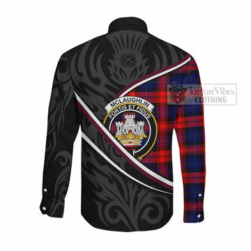Mclaughlin Tartan Family Crest Long Sleeve Button Shirts Celtic Scottish Thistle Floral