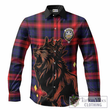 McLaughlin Tartan Family Crest Long Sleeve Button Shirts Crowned Lion Roaring
