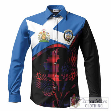 McLaughlin Tartan Family Crest Long Sleeve Button Shirts Scotland Thistle Floral Flag Style