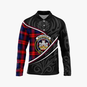 Mclaughlin Tartan Family Crest Long Sleeve Polo Shirt Celtic Scottish Thistle Floral