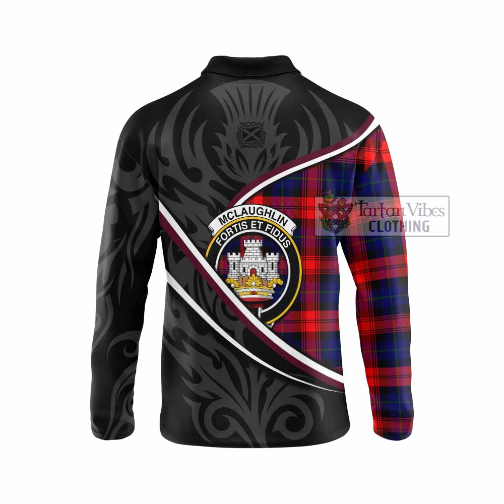Mclaughlin Tartan Family Crest Long Sleeve Polo Shirt Celtic Scottish Thistle Floral - Tartan Vibes Clothing