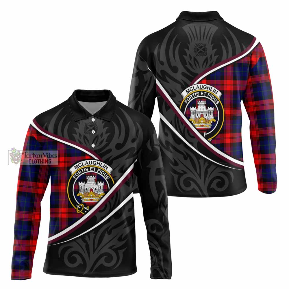 Mclaughlin Tartan Family Crest Long Sleeve Polo Shirt Celtic Scottish Thistle Floral - Tartan Vibes Clothing