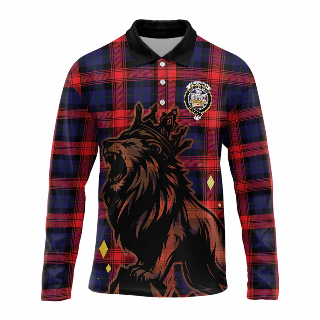 McLaughlin Tartan Family Crest Long Sleeve Polo Shirt Crowned Lion Roaring