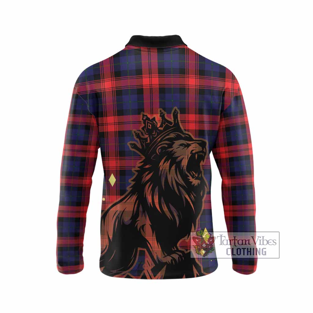 McLaughlin Tartan Family Crest Long Sleeve Polo Shirt Crowned Lion Roaring