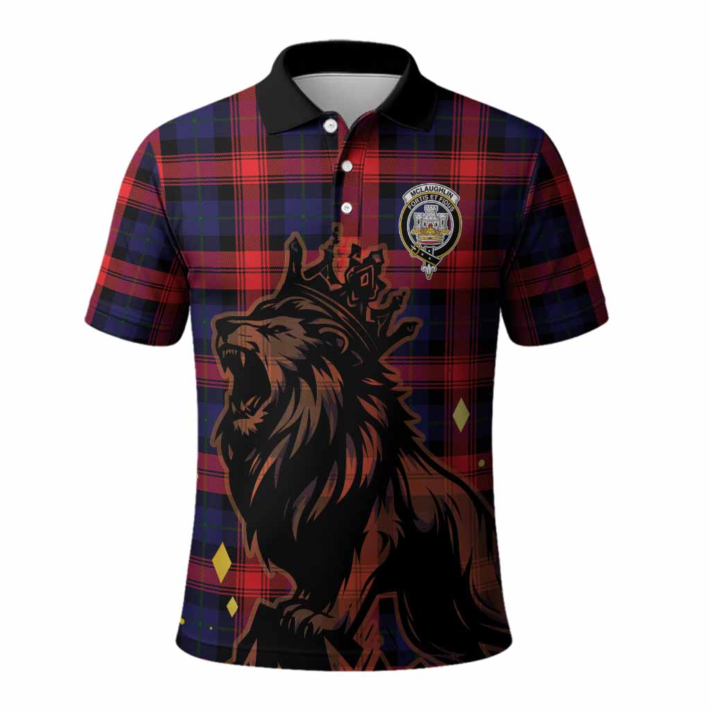 McLaughlin Tartan Family Crest Polo Shirt Crowned Lion Roaring