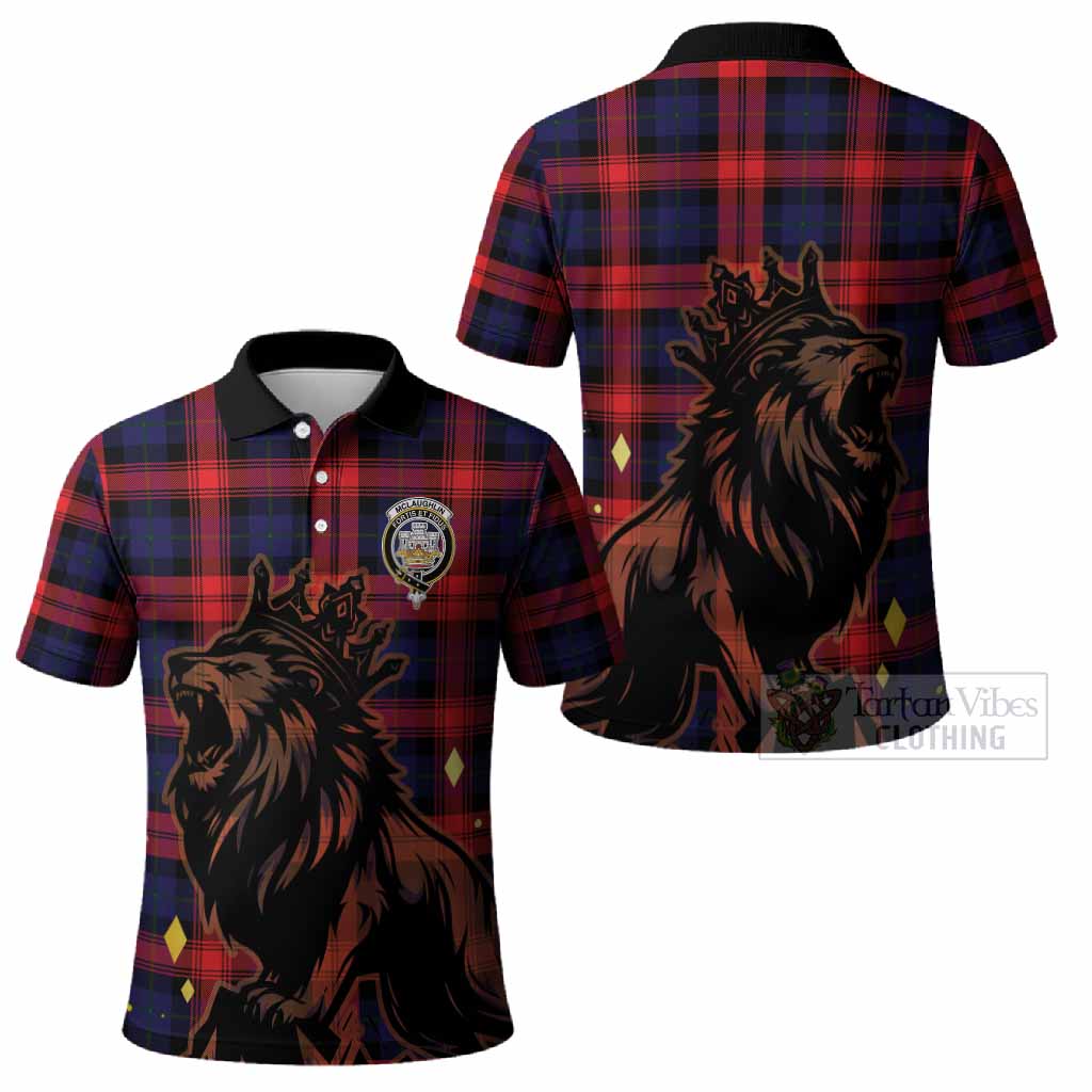 McLaughlin Tartan Family Crest Polo Shirt Crowned Lion Roaring