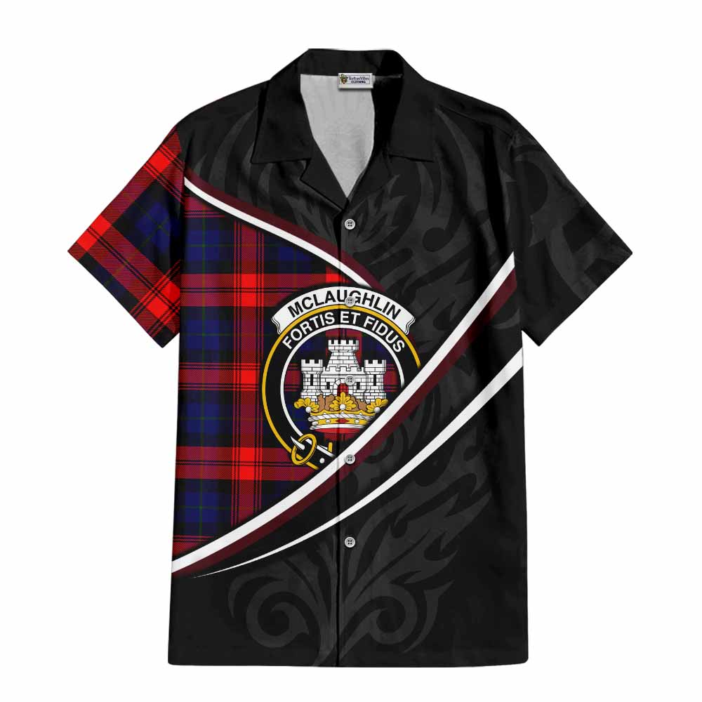 Mclaughlin Tartan Family Crest Short Sleeve Button Shirt Celtic Scottish Thistle Floral - Tartan Vibes Clothing
