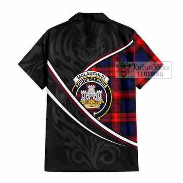 Mclaughlin Tartan Family Crest Short Sleeve Button Shirt Celtic Scottish Thistle Floral - Tartan Vibes Clothing