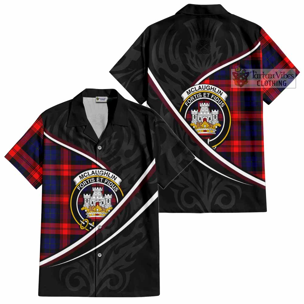 Mclaughlin Tartan Family Crest Short Sleeve Button Shirt Celtic Scottish Thistle Floral - Tartan Vibes Clothing