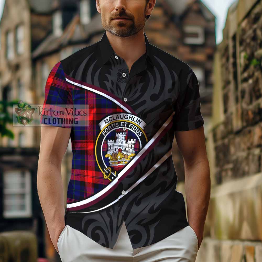 Mclaughlin Tartan Family Crest Short Sleeve Button Shirt Celtic Scottish Thistle Floral - Tartan Vibes Clothing