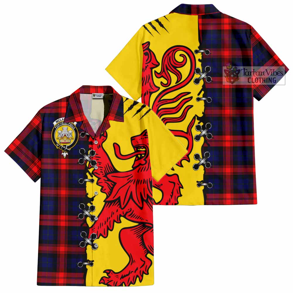 Mclaughlin Tartan Family Crest Short Sleeve Button Shirt Lion Rampant Honor - Tartan Vibes Clothing