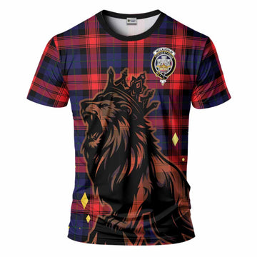 McLaughlin Tartan Family Crest T-Shirt Crowned Lion Roaring