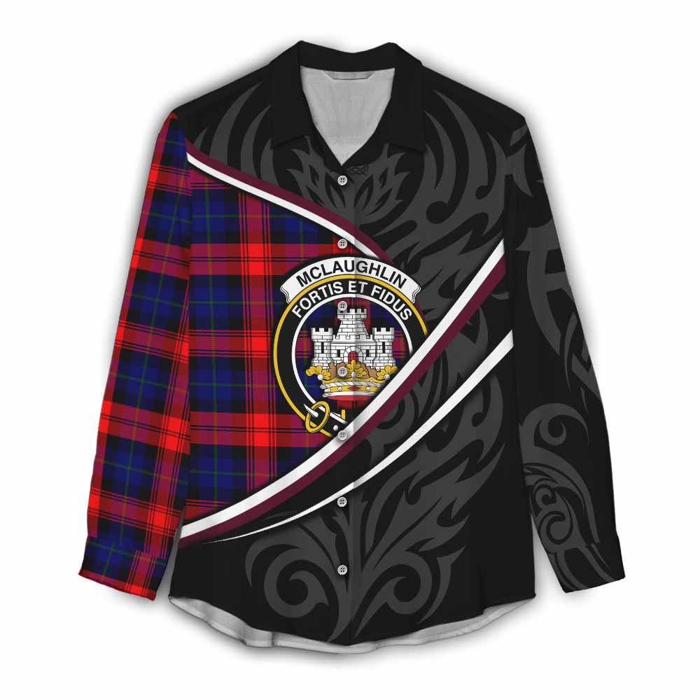 Mclaughlin Tartan Family Crest Women Casual Shirt Celtic Scottish Thistle Floral - Tartan Vibes Clothing