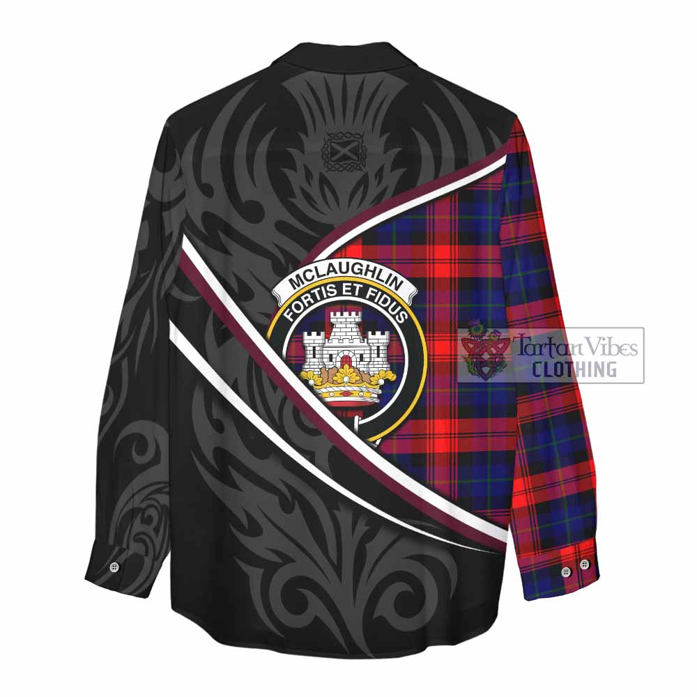 Mclaughlin Tartan Family Crest Women Casual Shirt Celtic Scottish Thistle Floral - Tartan Vibes Clothing