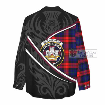 Mclaughlin Tartan Family Crest Women Casual Shirt Celtic Scottish Thistle Floral - Tartan Vibes Clothing