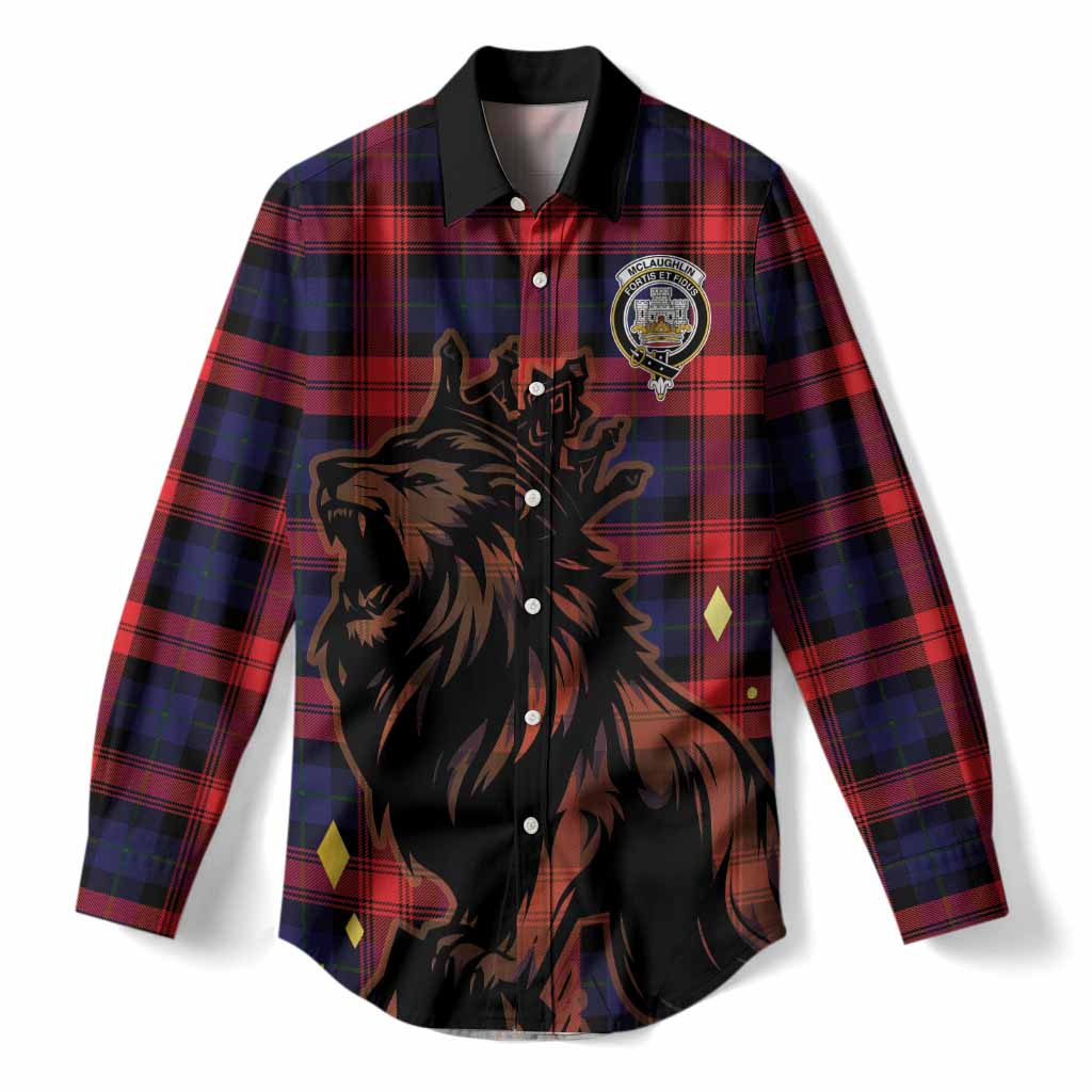 McLaughlin Tartan Family Crest Women Casual Shirt Crowned Lion Roaring