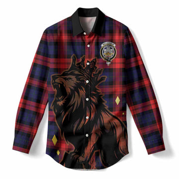 McLaughlin Tartan Family Crest Women Casual Shirt Crowned Lion Roaring