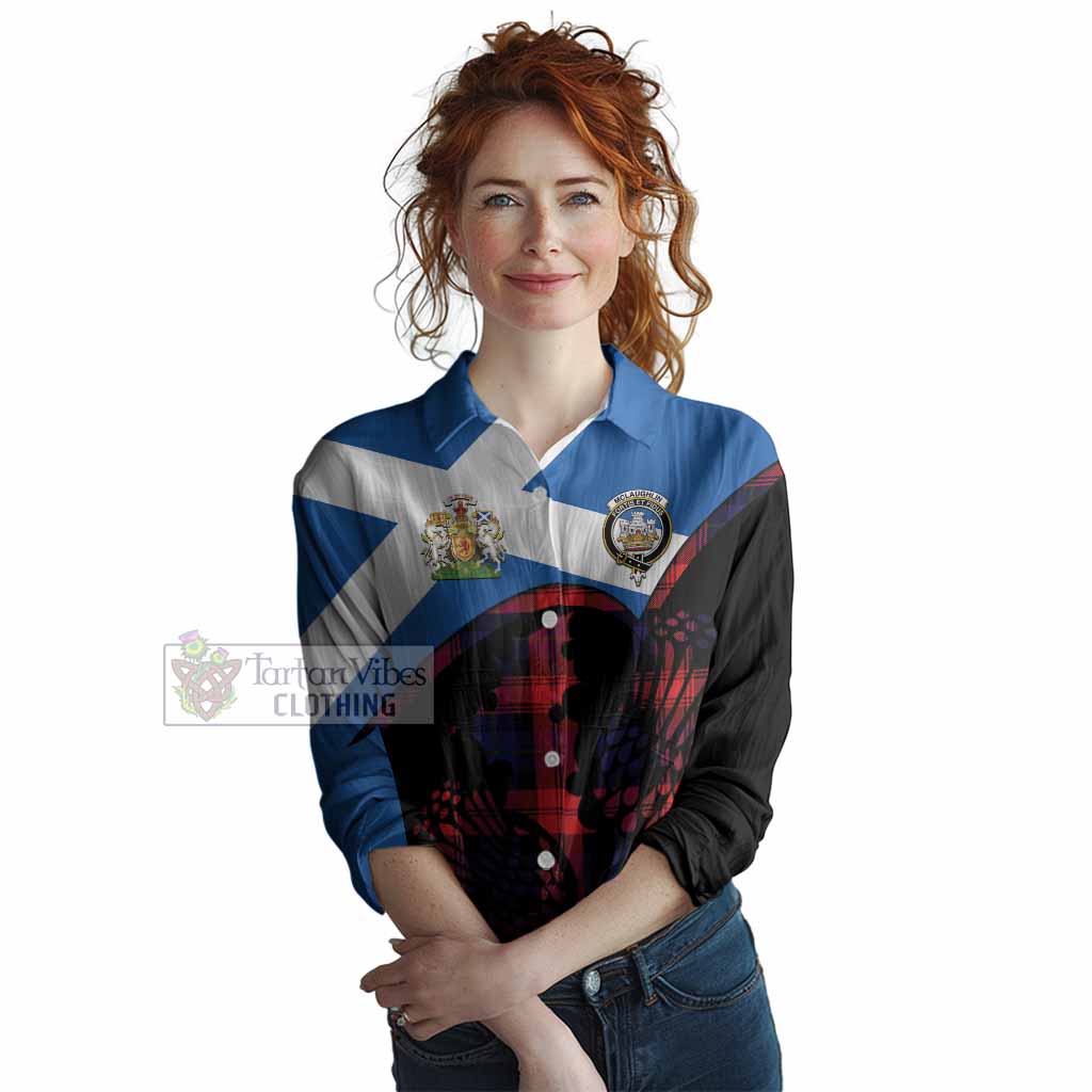 McLaughlin Tartan Family Crest Women Casual Shirt Scotland Thistle Floral Flag Style